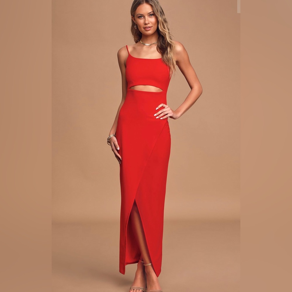 Long red dress with slit